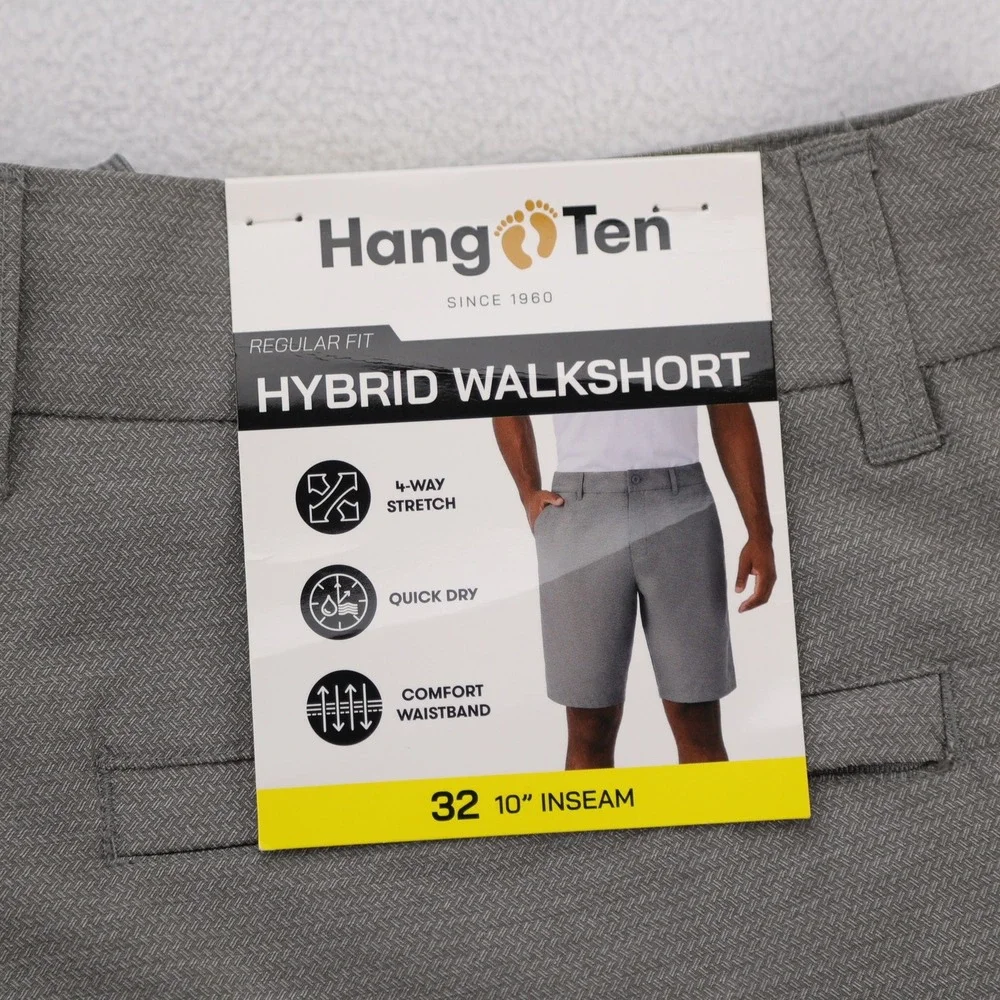 Hang Ten Mens Hybrid Walkshort Grey 4-Way‎ Stretch Quick Dry Shorts Size 32 10in